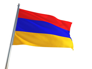 Armenia National Flag waving in the wind, isolated white background. High Definition