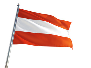 Fototapeta na wymiar Austria National Flag waving in the wind, isolated white background. High Definition