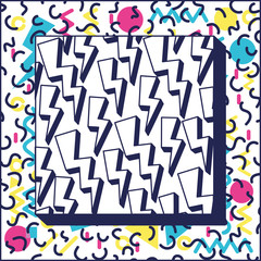 square frame colorfull figures and lines ninetys pattern