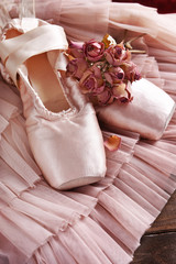 ballet pointe shoes and tulle dress