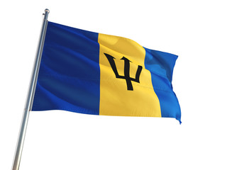Barbados National Flag waving in the wind, isolated white background. High Definition