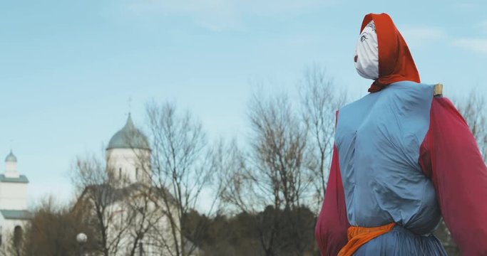 Straw Effigy Of Dummy Of Maslenitsa, Symbol Of Winter And Death In Slavic Mythology, Pagan Tradition. The Eastern Slavic Religious, Folk Holiday Celebrating Up To Now Before Great Lent