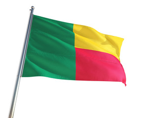 Benin National Flag waving in the wind, isolated white background. High Definition
