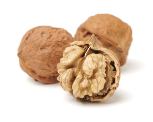 walnuts on white background