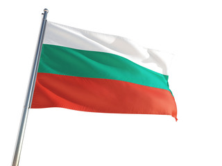 Fototapeta na wymiar Bulgaria National Flag waving in the wind, isolated white background. High Definition