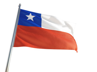 Fototapeta na wymiar Chile National Flag waving in the wind, isolated white background. High Definition