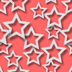 Abstract seamless pattern of randomly arranged white stars with soft shadows on peach background