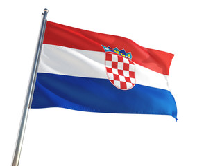Fototapeta na wymiar Croatia National Flag waving in the wind, isolated white background. High Definition