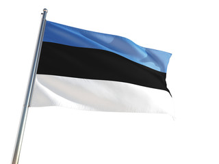 Fototapeta na wymiar Estonia National Flag waving in the wind, isolated white background. High Definition