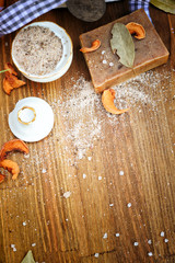 Home made natural cosmetics background, fruit and lavender handmade artisan soap