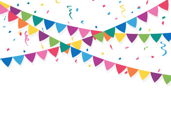 Fototapeta premium Party flags with Confetti And Ribbons. vector