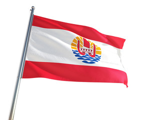 Fototapeta na wymiar French Polynesia National Flag waving in the wind, isolated white background. High Definition