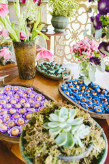 Wedding Setup. Sweet table with decoration and flowers 