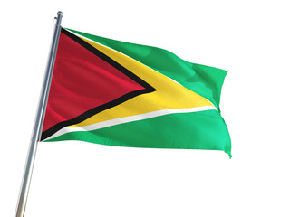 Guyana National Flag waving in the wind, isolated white background. High Definition