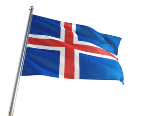 Iceland National Flag waving in the wind, isolated white background. High Definition