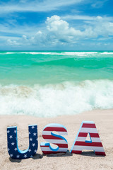 Patriotic USA background on the sandy beach