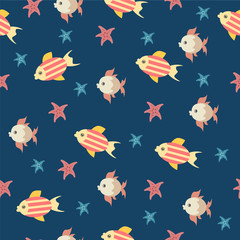 marine seamless pattern with fishes and starfish