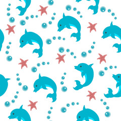 sea ​​dolphin fish seamless pattern and starfish