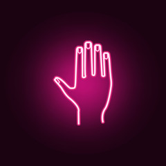 Fototapeta na wymiar hand neon icon. Elements of body parts set. Simple icon for websites, web design, mobile app, info graphics