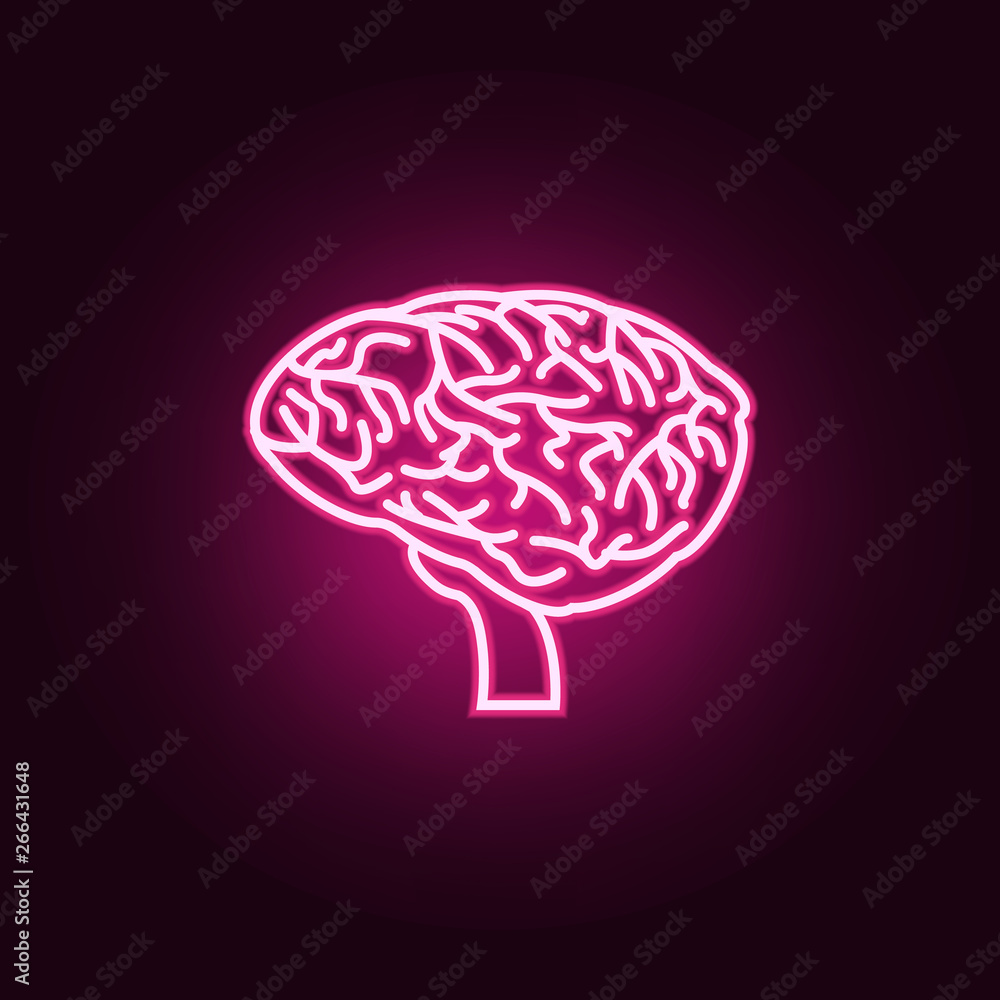 Poster thin line brain neon icon. elements of body parts set. simple icon for websites, web design, mobile 