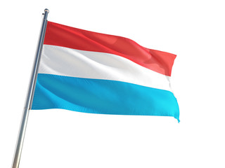 Luxembourg National Flag waving in the wind, isolated white background. High Definition