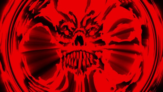 Vampire skull 2d animation. Horror fantasy video clip. Creepy Halloween. Evil night demon. Cruel ghost face. Spooky animated movie. Angry hellish thing. Red and black background. VJ loops and music.