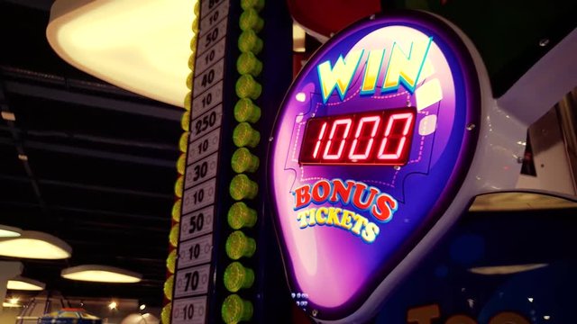 4k footage of colorful neon display in casino. Get your chance to win big prize or jackpot in lottery
