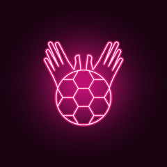 ball and goalkeeper's gloves neon icon. Elements of Championship 2018 set. Simple icon for websites, web design, mobile app, info graphics