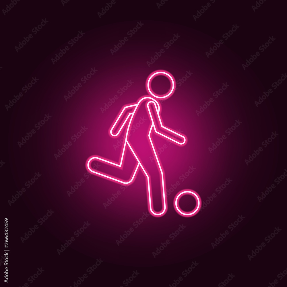 Poster soccer player running with the ball neon icon. elements of championship 2018 set. simple icon for we