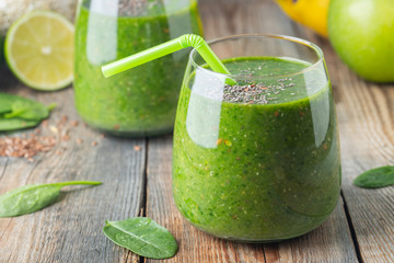 Green fresh healthy smoothie with fruits and vegetables. diet detox concept