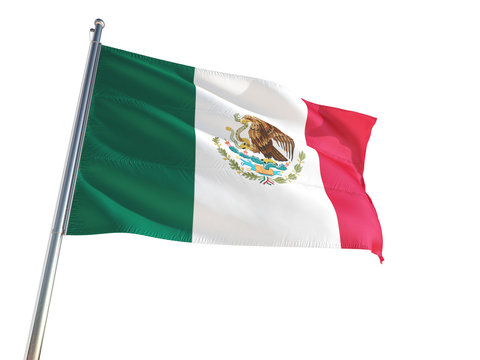 Mexico National Flag waving in the wind, isolated white background. High Definition