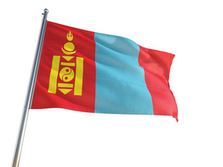 Mongolia National Flag waving in the wind, isolated white background. High Definition