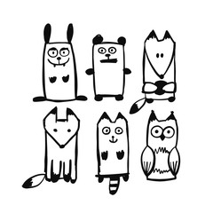Forest animal character collection, sketch for your design