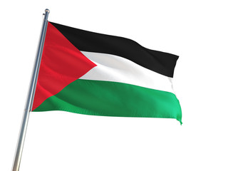Fototapeta na wymiar Palestine National Flag waving in the wind, isolated white background. High Definition
