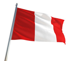 Fototapeta na wymiar Peru National Flag waving in the wind, isolated white background. High Definition