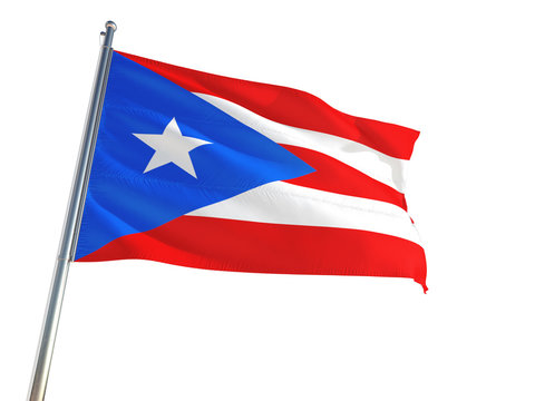 Puerto Rico National Flag waving in the wind, isolated white background. High Definition