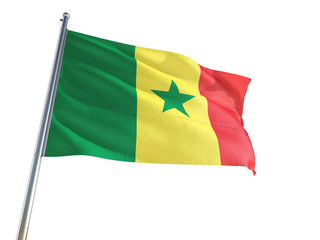 Senegal National Flag waving in the wind, isolated white background. High Definition