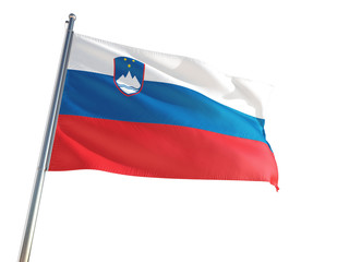 Slovenia National Flag waving in the wind, isolated white background. High Definition