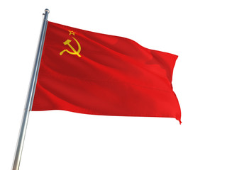 Fototapeta na wymiar Soviet Union National Flag waving in the wind, isolated white background. High Definition
