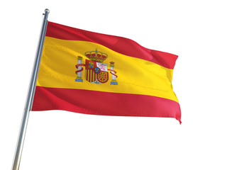 Spain National Flag waving in the wind, isolated white background. High Definition