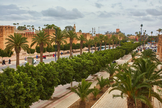 Fortress wall, road and pavement, Taroudant