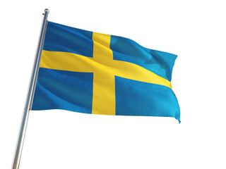 Sweden National Flag waving in the wind, isolated white background. High Definition