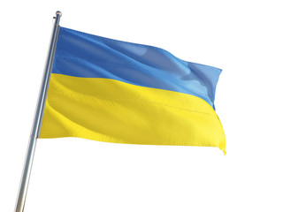 Ukraine National Flag waving in the wind, isolated white background. High Definition