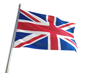 Obraz na płótnie Canvas United Kingdom National Flag waving in the wind, isolated white background. High Definition