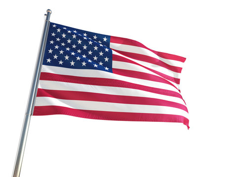 United States National Flag waving in the wind, isolated white background. High Definition