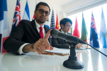 Image of press conference on international cooperation of leaders and businessmen