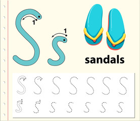 Letter S tracing alphabet worksheets