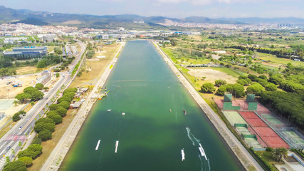 Barcelona. Aerial view in Castelldefels, coastal village of Barcelona. Drone Photo