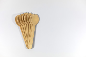 Bamboo spoons isolated on white background, alternative to single use plastics, zero waste, sustainable lifestyle