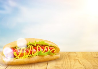 Barbecue Grilled Hot Dog with Yellow Mustard